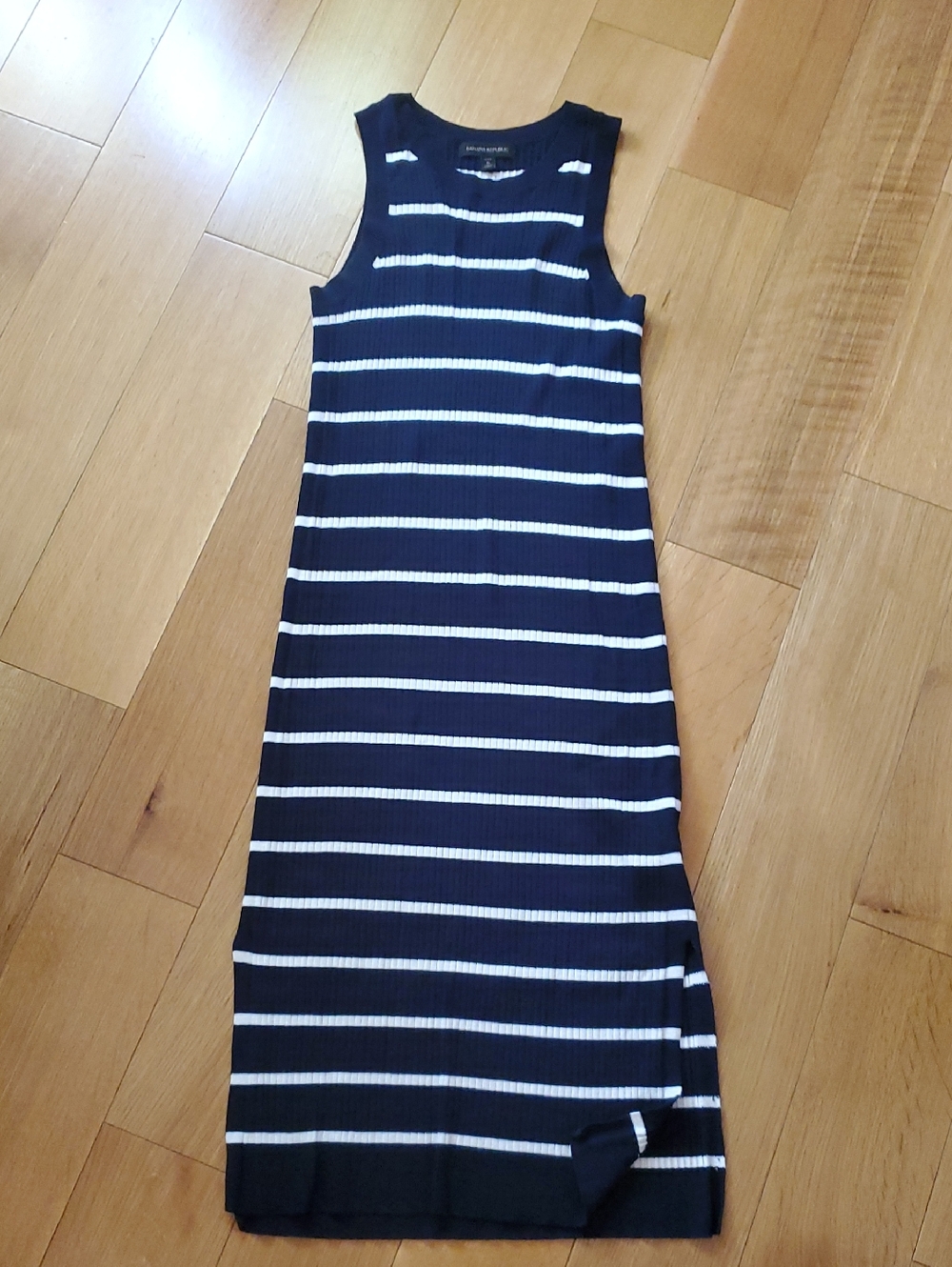 Banana Republic Navy and White Striped Sleeveless Maxi Dress